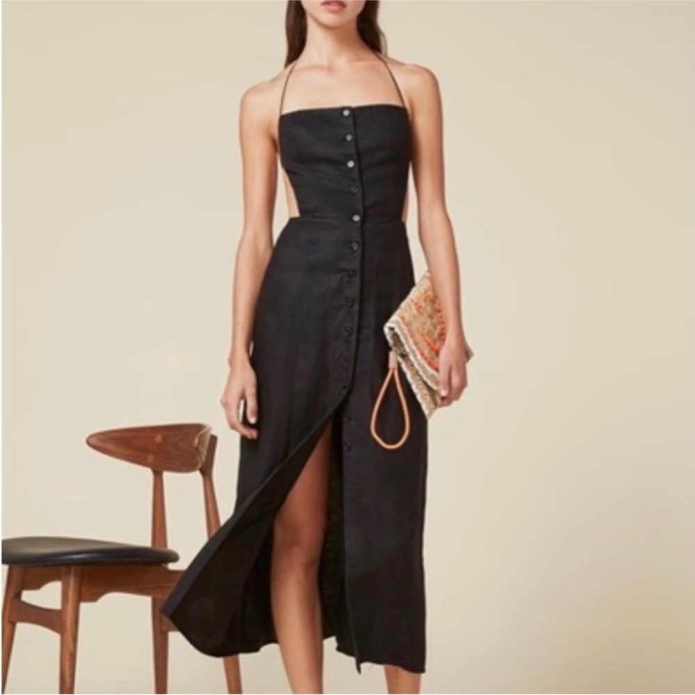Reformation Linen Button Up Open Back Midi Dress … - image 5